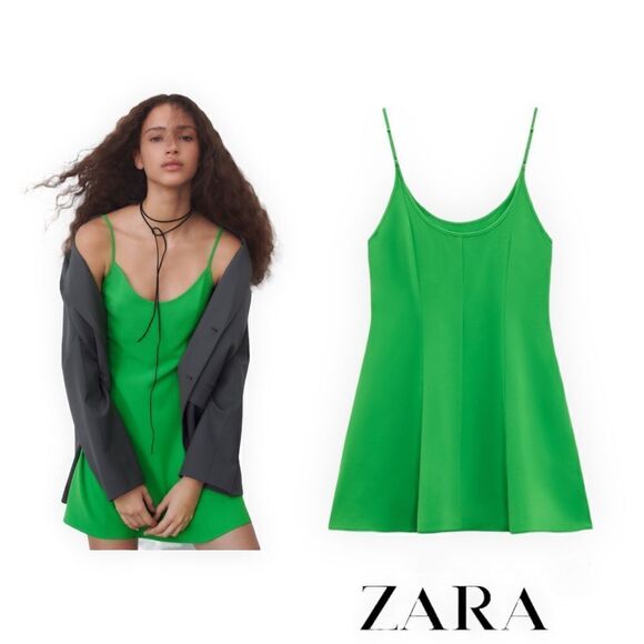 ZARA | Apple Green | FLOWY SHORT DRESS - Picture 1 of 9